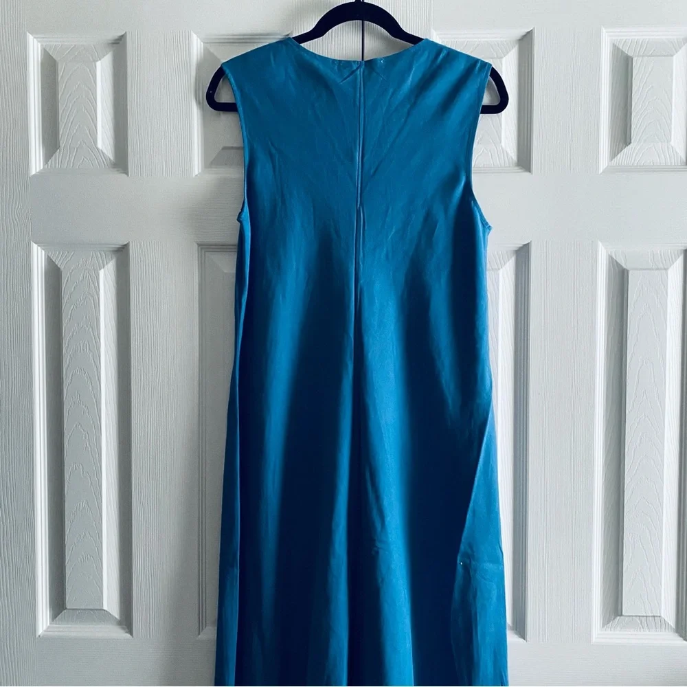 ABERCROMBIE LINEN BLEND SLEEVELESS V NECK COLUMN DRESS Blue S